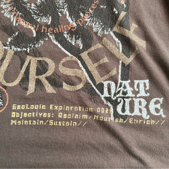 Blend Tee Shirt Mens XXL Brown Cotton Comfort All-over Motto Print Rib Crew - Picture 8 of 14